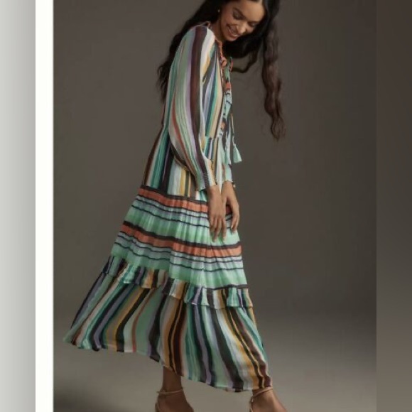 nwt ANTHROPOLOGIE The Marais Chiffon Maxi Dress -Stripe -Small - NWT - Picture 1 of 5